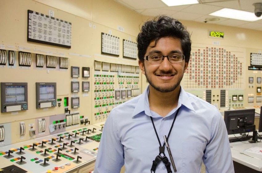 Student in a lab at an internship work site